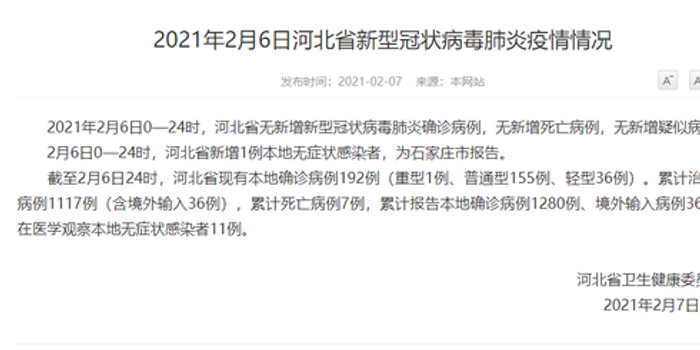 【河北省新增疫情病例,河北省新增报告1例新型冠状病毒肺炎确诊病例】
