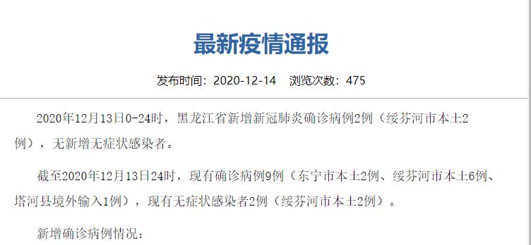 【黑龙江省疫情新增病例/黑龙江省疫情情况通报】